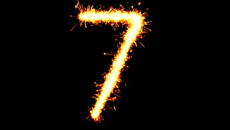 number 7 text sparkler glitter sparks firework loop animation