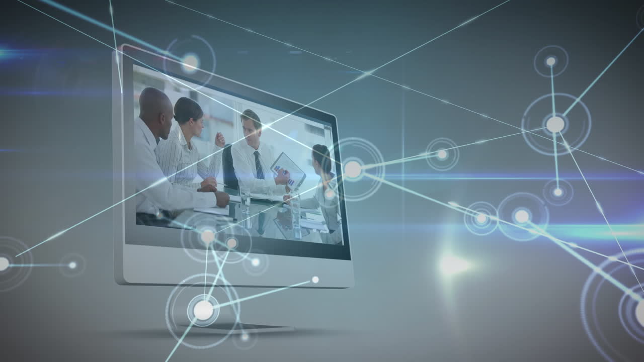 animação de rede de conexões sobre diversas pessoas de negócios na tela do computador.