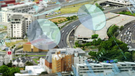 animación del procesamiento de datos financieros sobre el paisaje urbano
