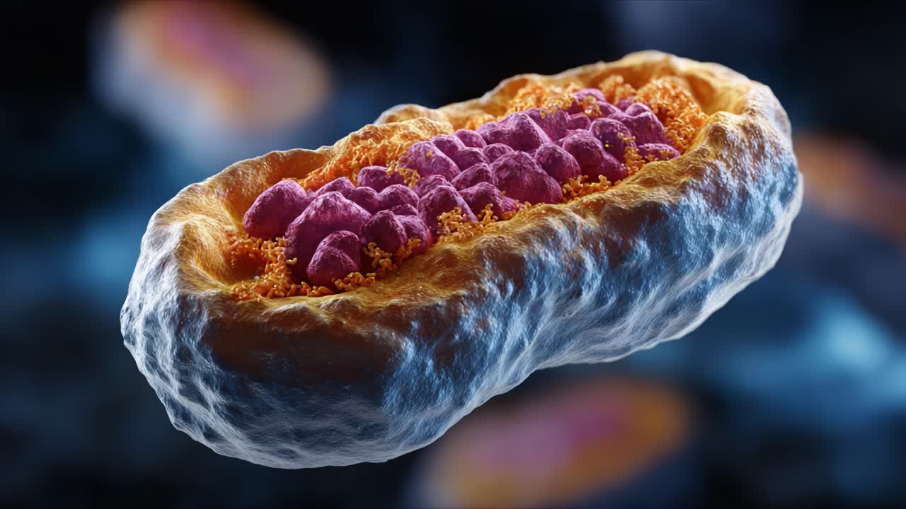 Detailed Visualization of a Mitochondrion Illustrating Its Complex Structure and Functionality in Cellular Energy Production and Metabolism Processes