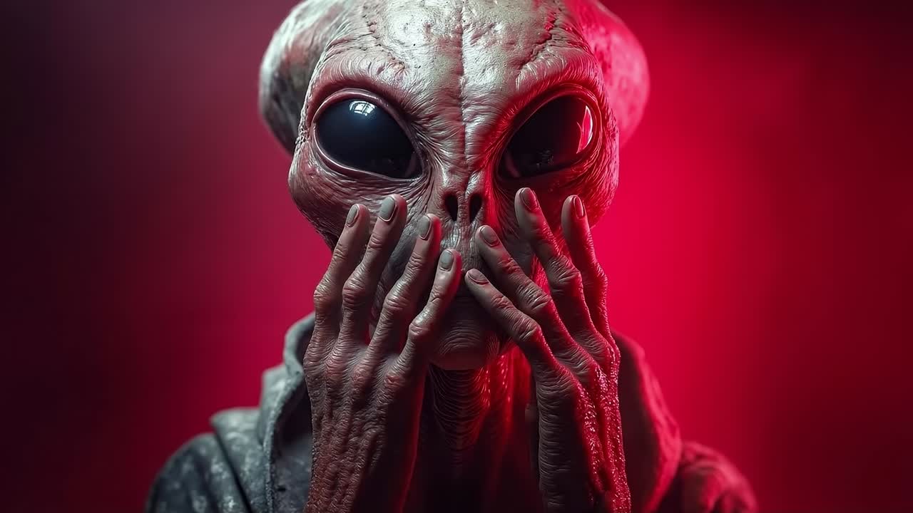 An alien with hands on his face