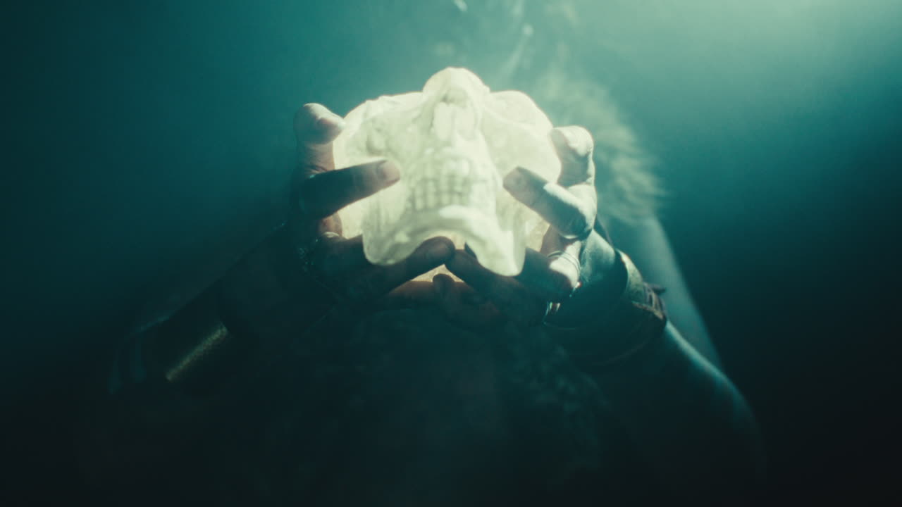 A creepy witch during the night storm