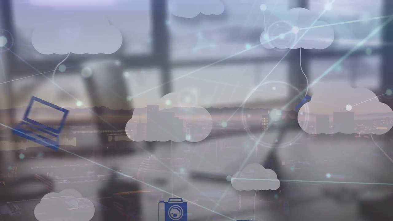 animación del procesamiento de datos sobre el paisaje urbano