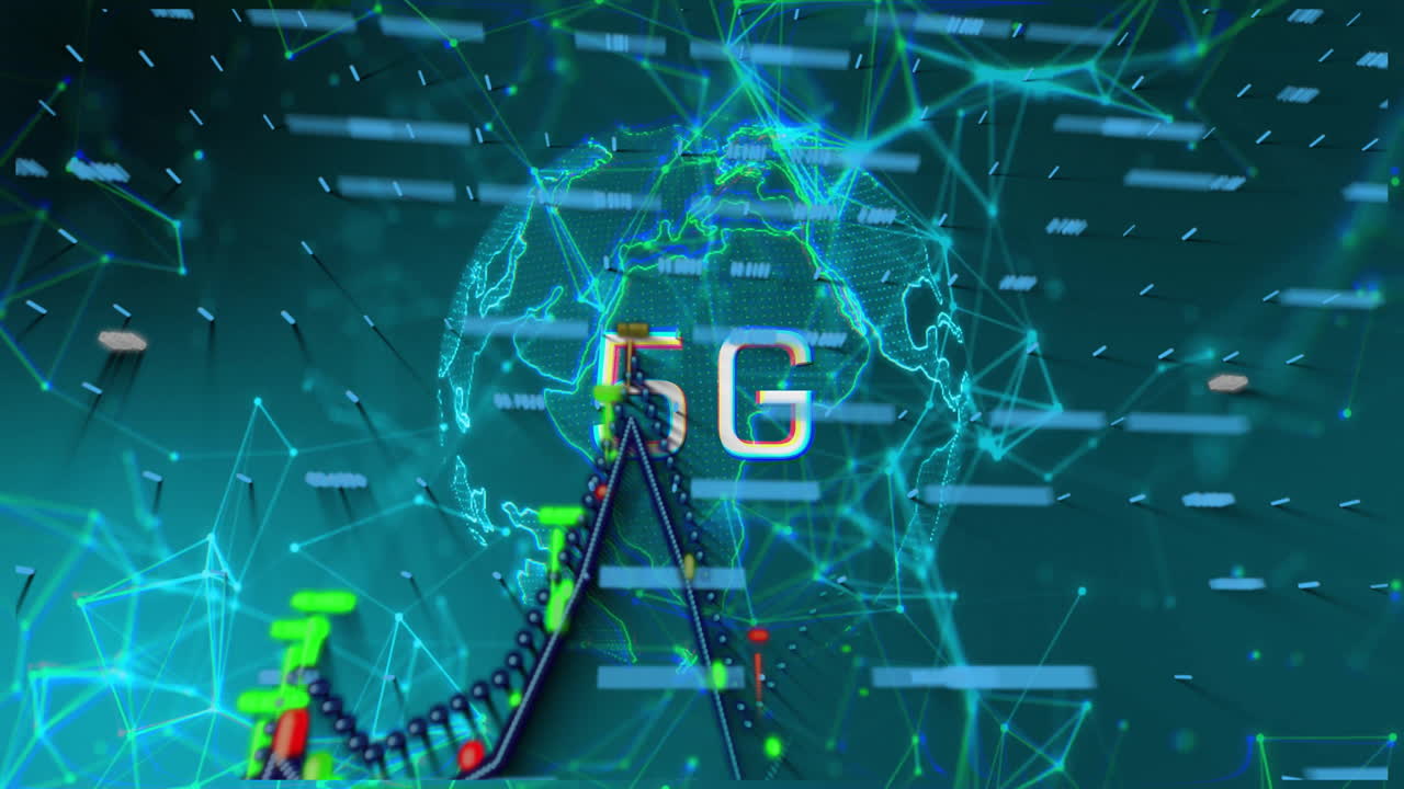 animación de texto 5g, procesamiento de datos digitales en todo el mundo