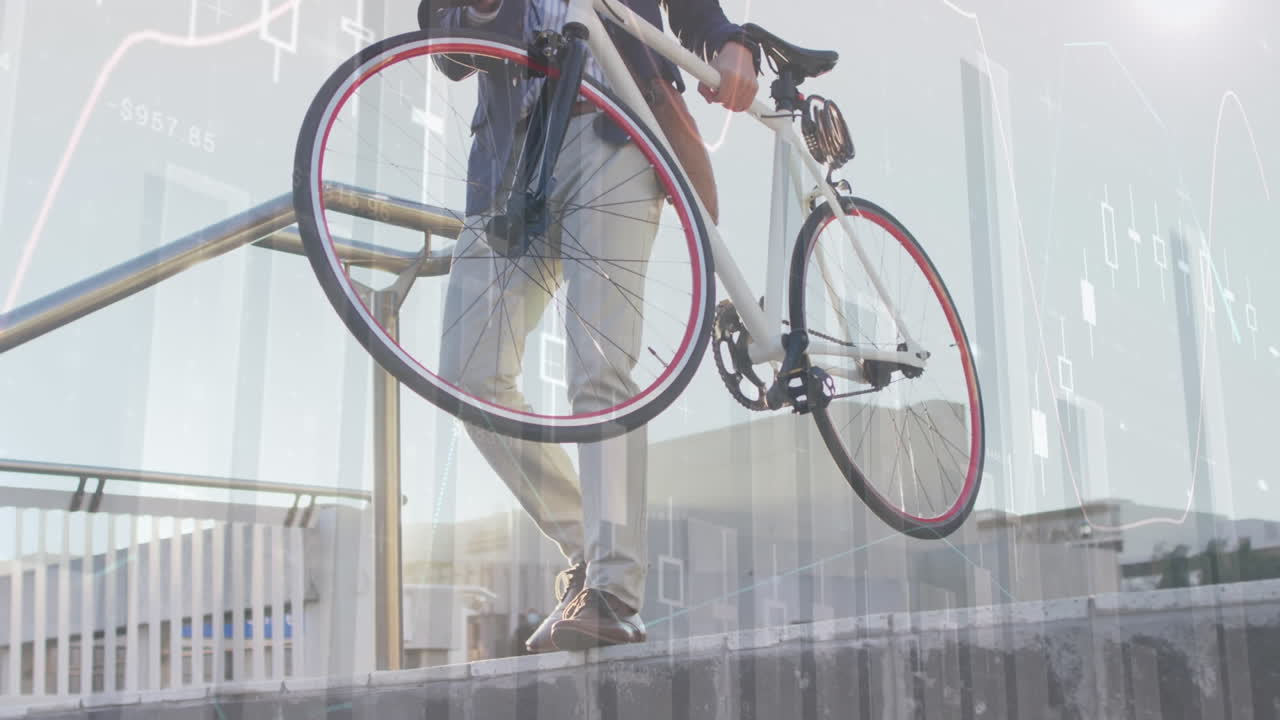자전거를 타는 백인 남성에 대한 데이터 처리의 애니메이션
