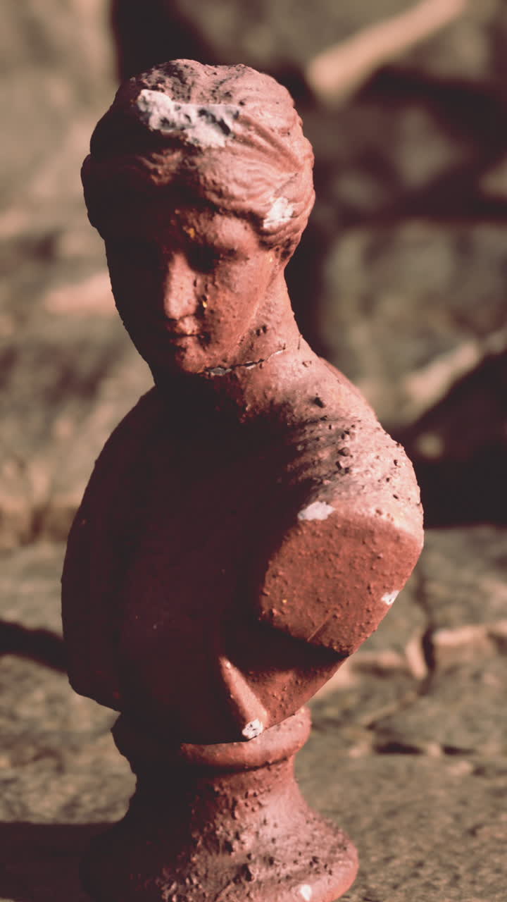 primer plano de un busto de una antigua estatua griega o romana