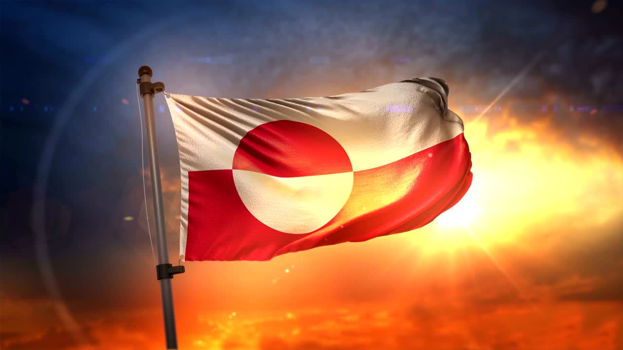 그린란드의 발이 뒷빛으로 빛나는 아름다운 해가 뜨는 순환 속도 느린 동작 4k