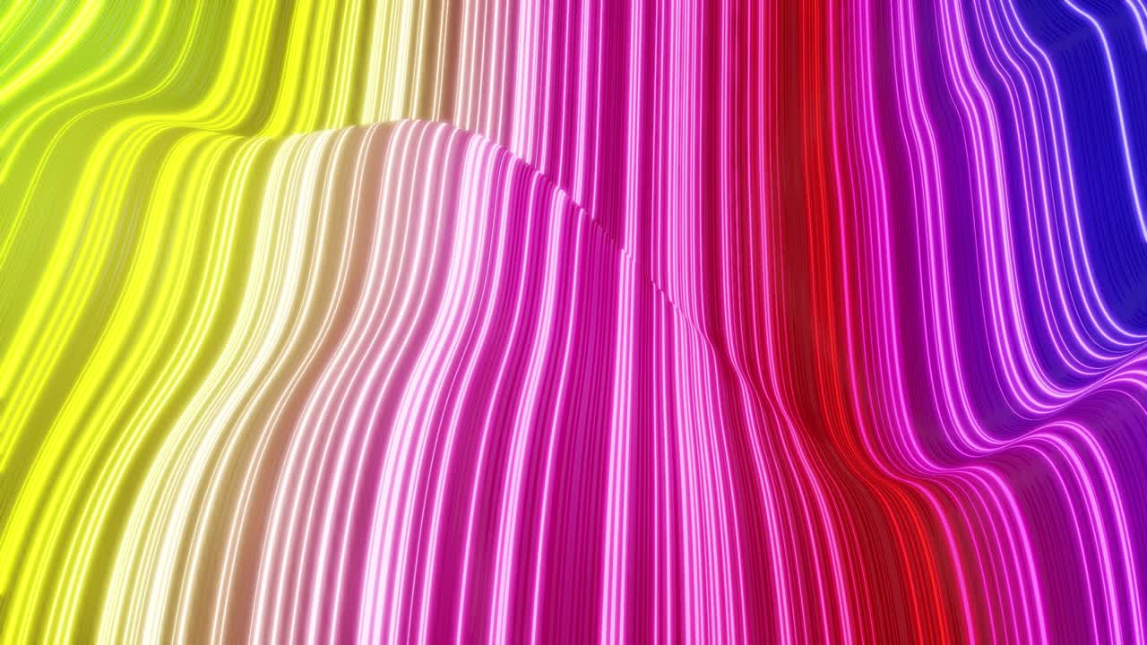 표면에 파동의 아름다운 추상적인 배경, 무지개 색의 그라디언트, 파동 또는 파동이 액체에 있는 줄무 직물 표면으로 extruded 라인.