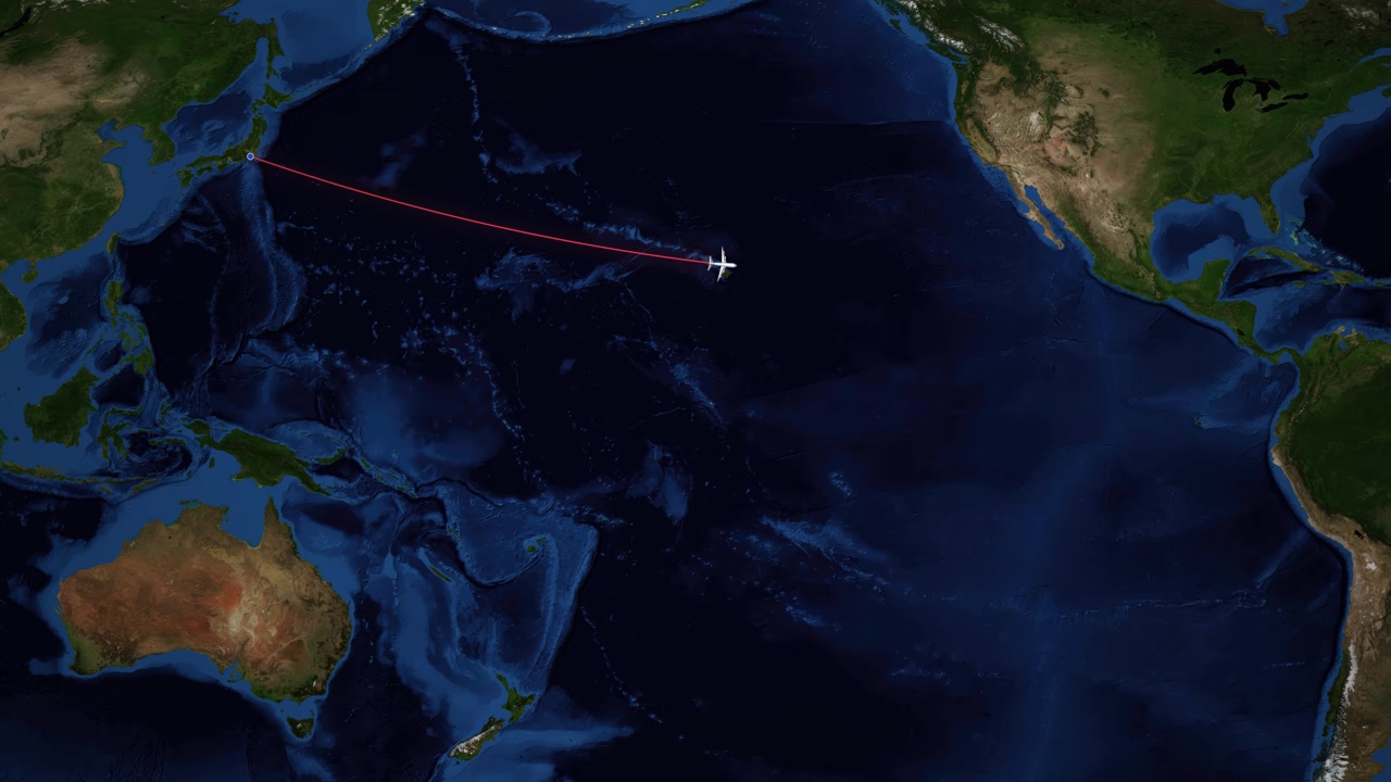 Airplane Flight Path from Tokyo to Mexico City on World Map