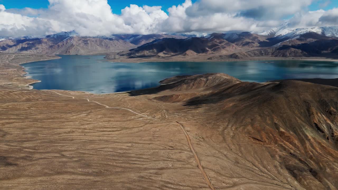 Aerial Yashilkul and Bulunkul high-altitude alpine lakes in the Pamir Mountains of southeastern Tajikistan Gorno-Badakhshan Autonomous Province