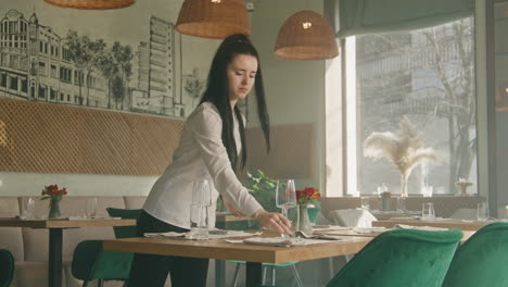 restaurant interior with tables and waitress