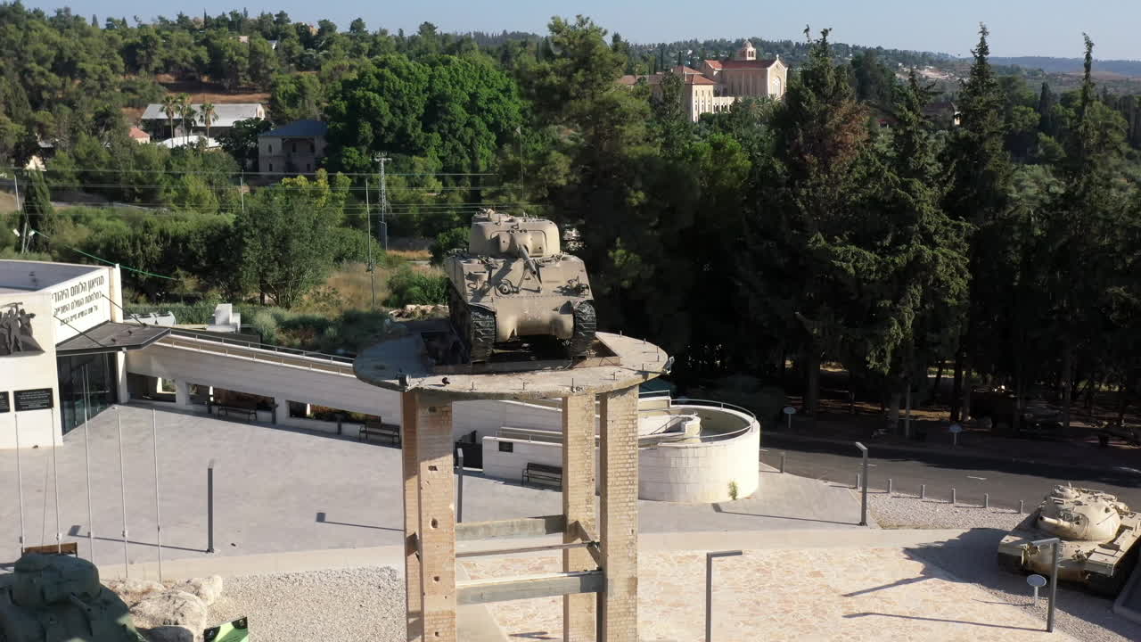 Sherman Tank Memorial Display, Latrun Israel Drone View