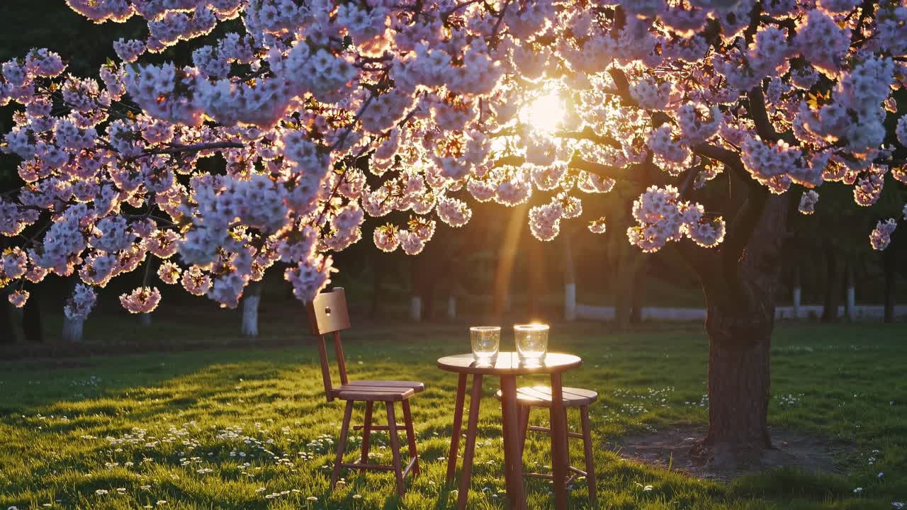체리 꽃 피크닉 일몰