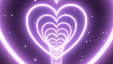vuela a través de un túnel de anillo circular de luz de neón en forma de corazón púrpura - animación de fondo de movimiento de bucle vj sin costuras de 4k