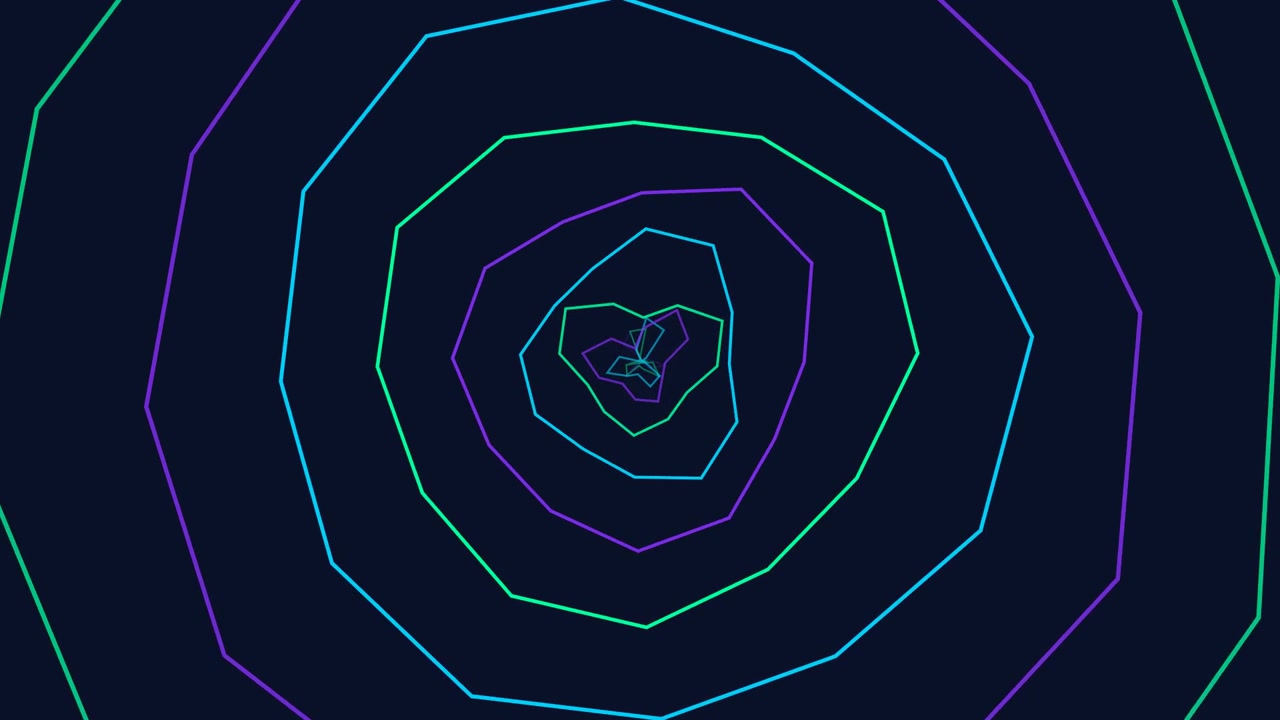 Abstract Tunnel of Glowing Neon Geometric Shapes