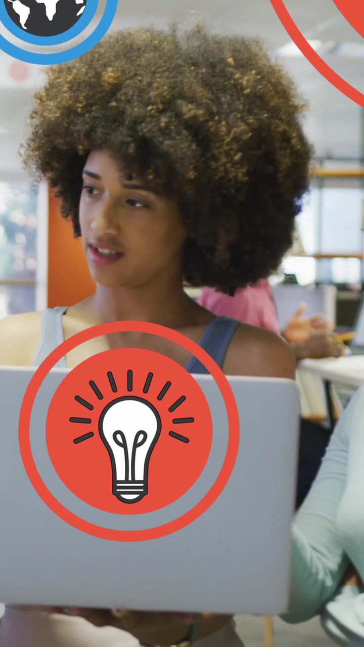 Animazione di icone digitali su diversi professionisti in ufficio