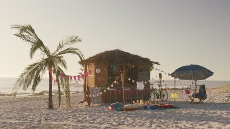 view of a wooden shed on the beach