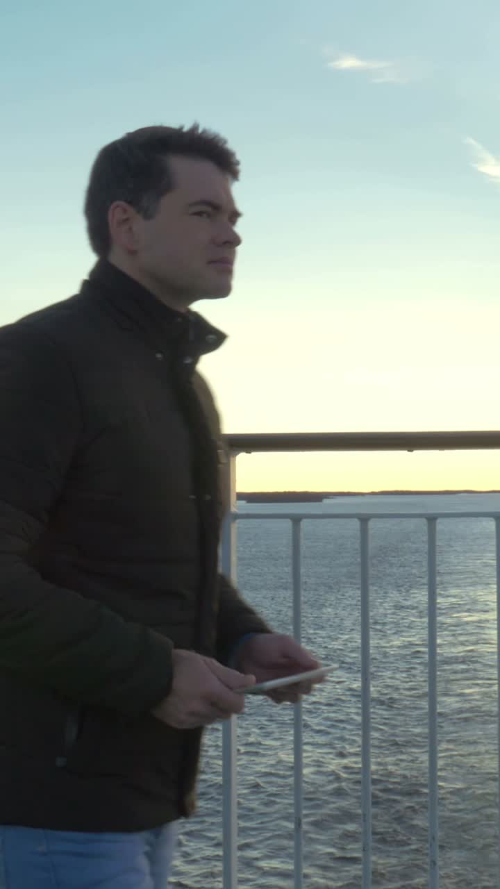 Images of a man on a ferry