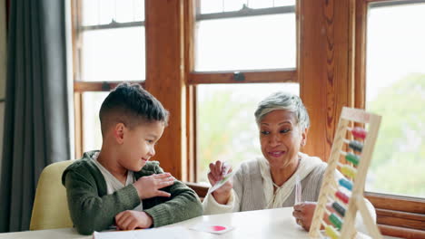 senior woman, teaching and kid for help