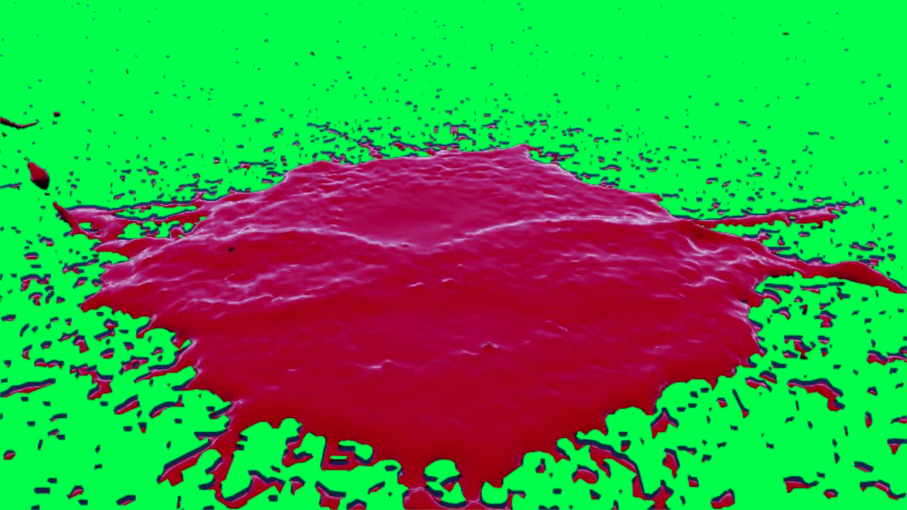 녹색 화면에서 빨간 액체 스플래시 시레이션