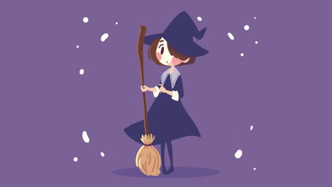 halloween animation with witch and broom