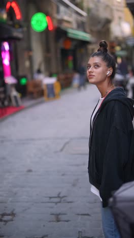 young woman exploring a city street