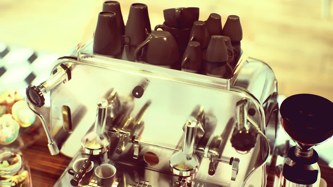 Coffee brewing magic in a vibrant cafe with exquisite equipment