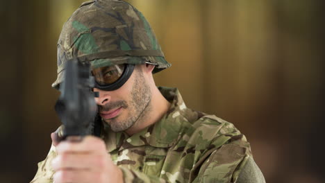 animation of caucasian male soldier over blurred background