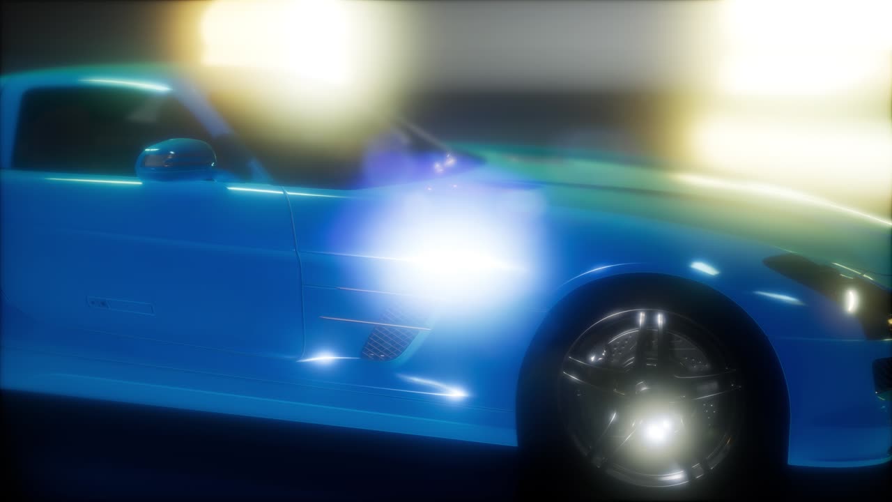 밝은 조명을 가진 어두운 스튜디오에서 럭셔리 스포츠 자동차