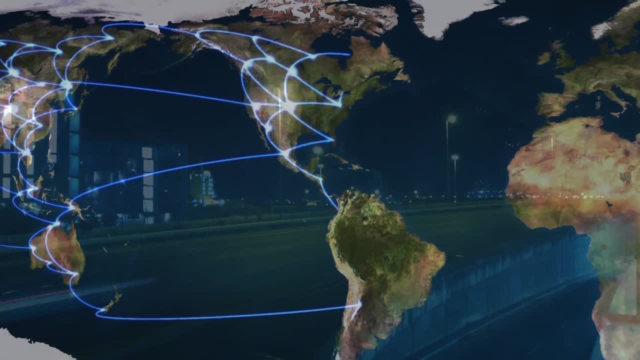 mapa del mundo con lugares conectados y autopista