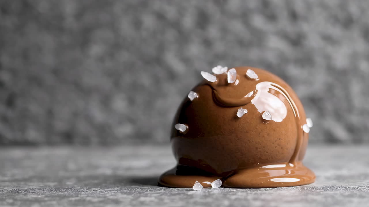 A close-up of a chocolate truffle with sea salt