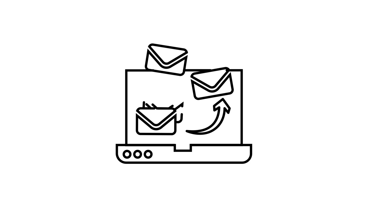 Animazione dell'icona del laptop con invio e ricezione di messaggi email