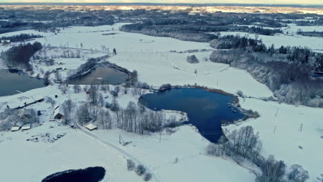 small lake in snowy nordic landscape