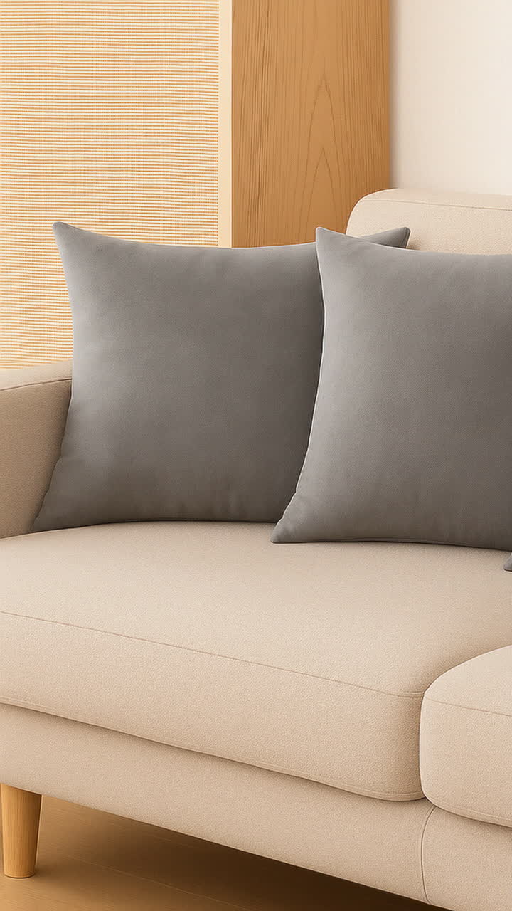 Beige Sofa with Gray Pillows in a Modern Living Room