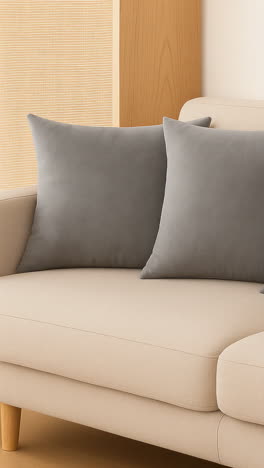 beige sofa with gray pillows in a modern living room