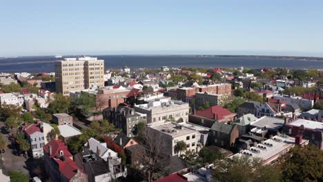 wide aerial shot of the historic french quarter in charleston, south carolina