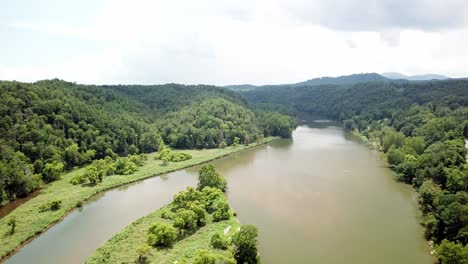 Fries-Virginia-high-shot-aerial-of-New-River-above-old-textile-plant-site