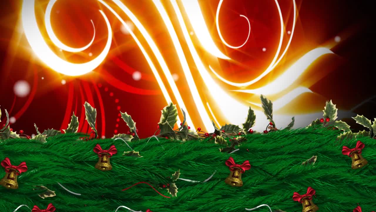 벨과 빛나는 패턴으로 된 크리스마스 홀리 꽃받침