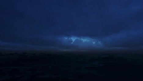 Time-lapse-of-storm-at-the-sea,-thunders-are-hitting-the-water-surface,-strong-winds-and-fast-moving-clouds