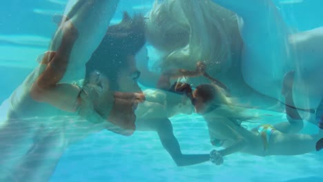 animation of caucasian couple swimming in pool