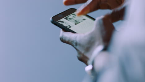 Black-man,-hands-and-phone-of-a-office-ui-worker