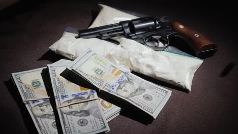 bullets fall on money and drug bags