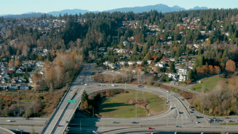 aerial drone view over a residential community in port coquitlam, british columbia