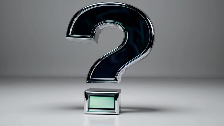 3D Metallic Question Mark Symbol with Shifting Blue Light Reflections