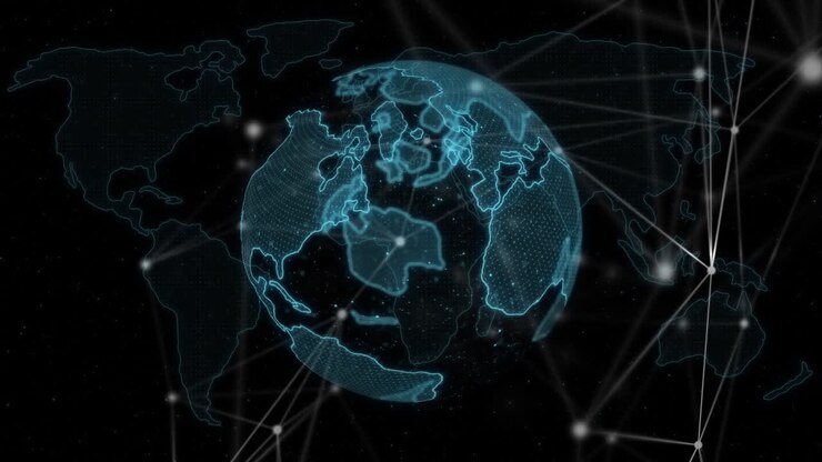 Animation of globe of network of connections over black background