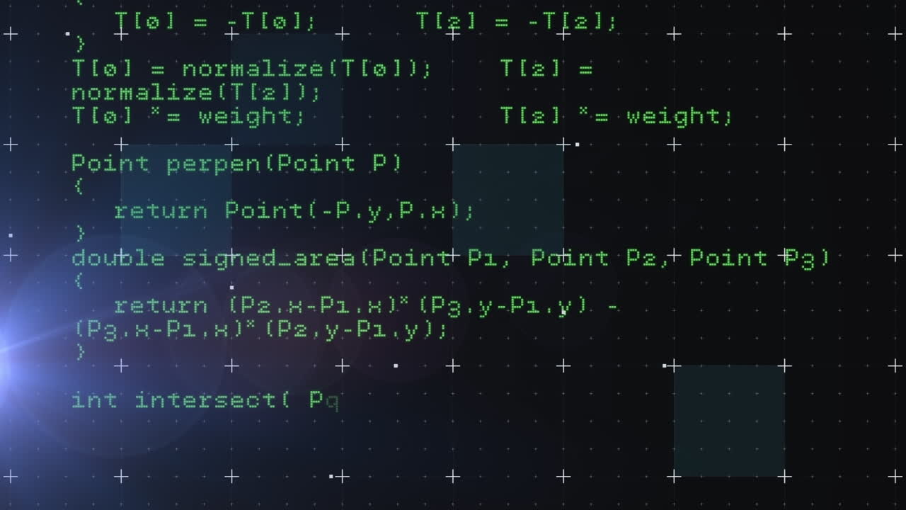 Animation of numbers changing and data processing over squares and markers