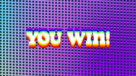 digital animation of you win text against purple mesh on black background