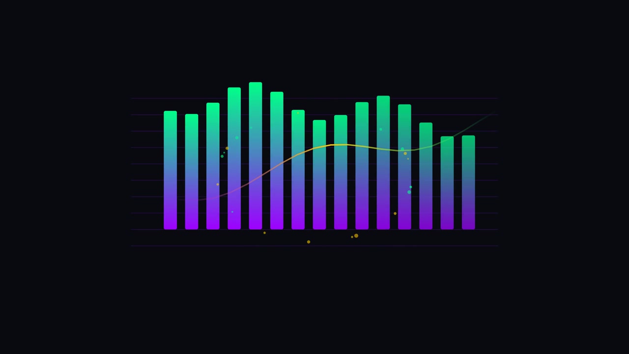 Grafico a barre animato con linea di tendenza su sfondo scuro