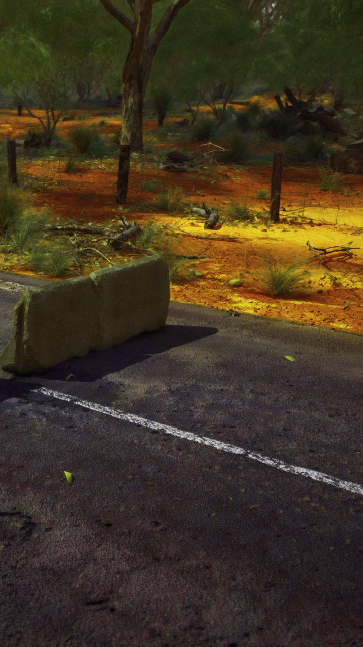 Road barrier stands firm in a vibrant outback landscape under the sun