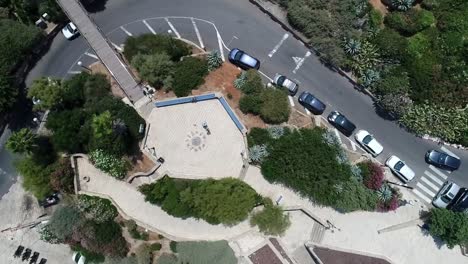 aerial view of city square with people